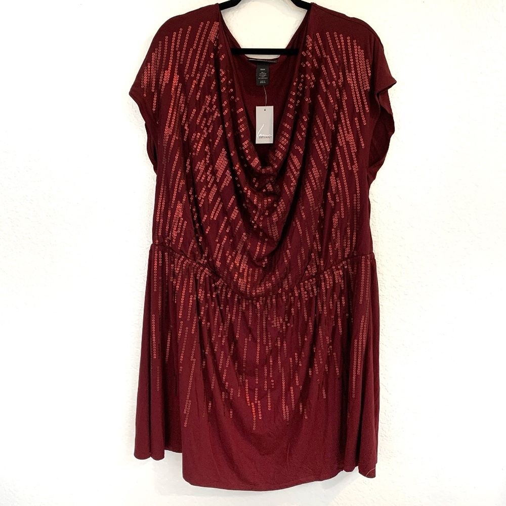 Lane Bryant Dress 22/24 NEW Maroon Red Sequins Cowl Neck Stretchy Sparkly Party